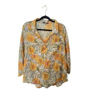 Alex & Parker 2X Lightweight Tropical Floral Pattern V Neck ‎ Blouse 3/4 Sle…